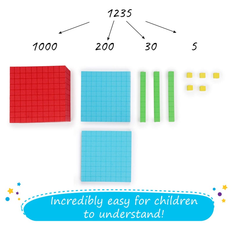 Simply magic 131 PCS Foam Base Ten Blocks for Math - Place Value Blocks, Base 10 Math Manipulatives K-3, Math Counters, Number Blocks, Math Cubes, Counting Blocks - Kindergarten 1st 2nd 3rd Grade - Image 5